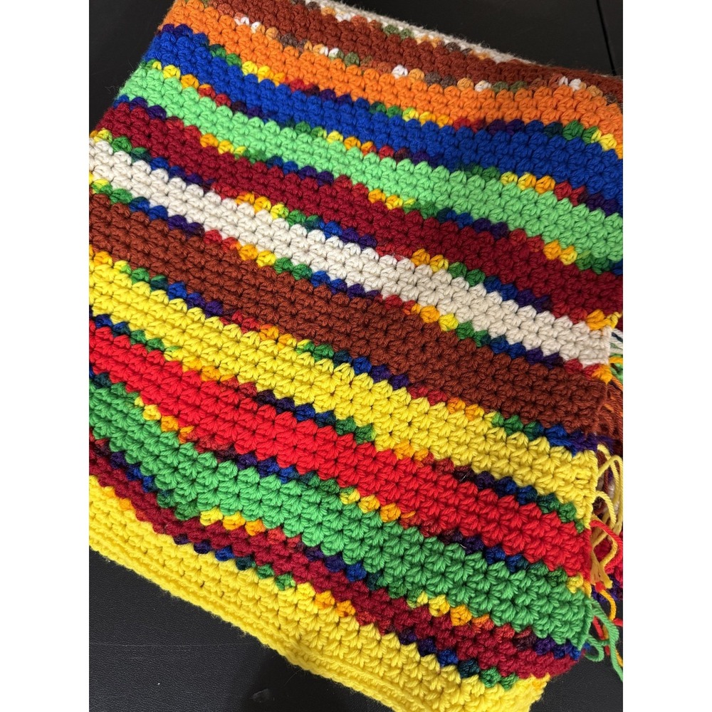 Handmade Crochet Throw Blanket 38x79in Multicolor Stripe Afghan Vintage Retro